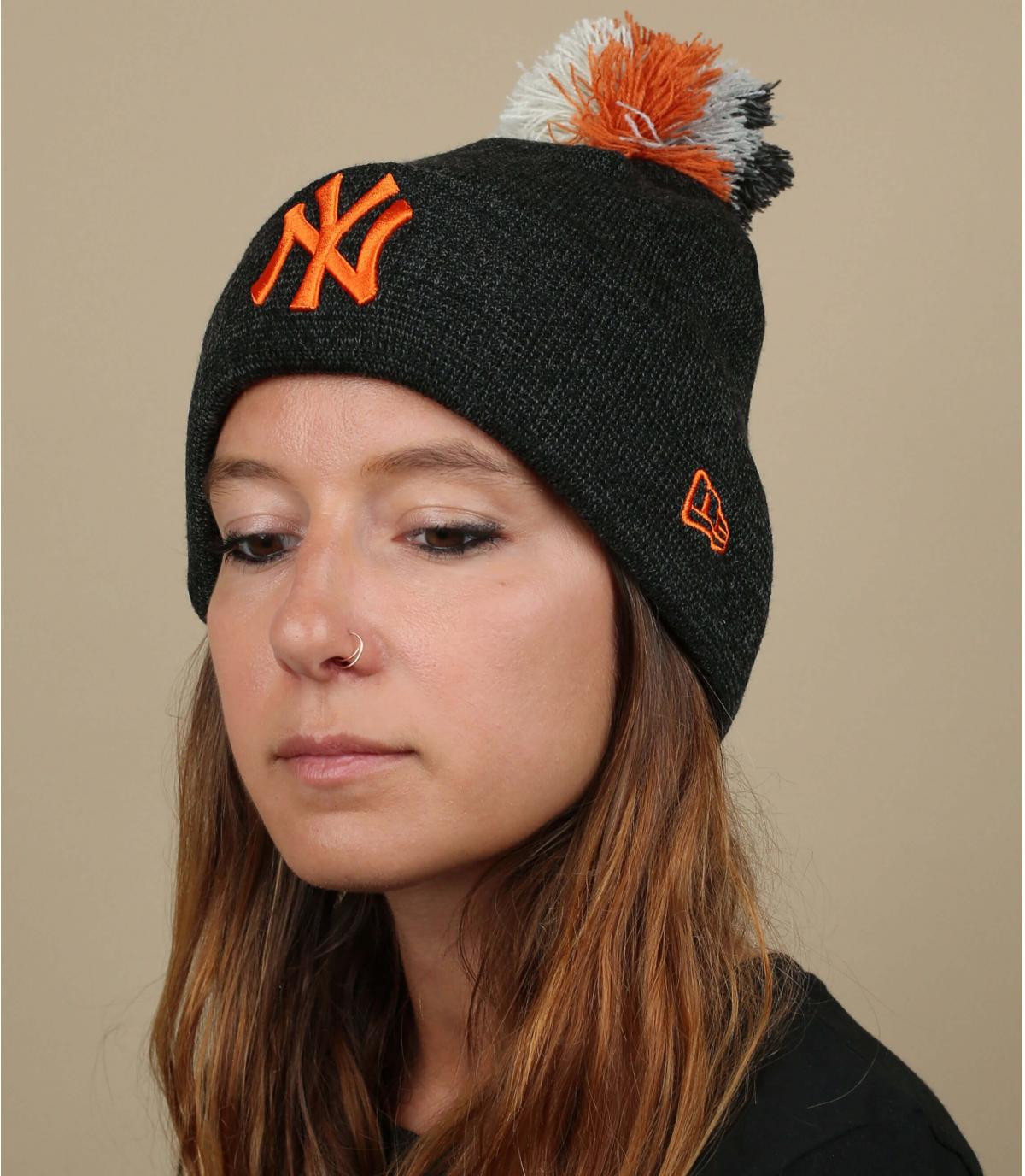 grey orange NY beanie woman Wmns Multi Bobble Knit NY graphite rust